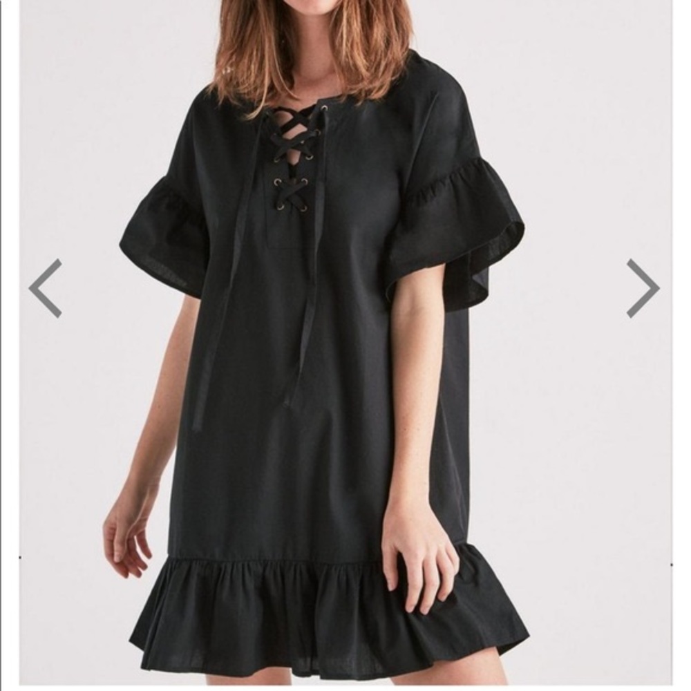 Lucky Brand plus size black ruffle sleeve lace up neck dress. 2X